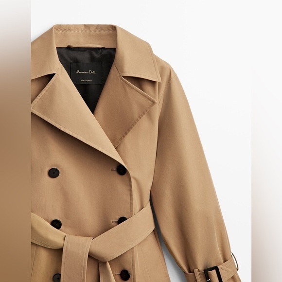 NWT. Massimo Dutti Camel Cotton Blend Trench Coat with Belt. Size XS. - Picture 7 of 11